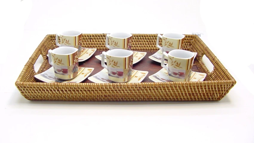 a tray of coffee cups are sitting on a table