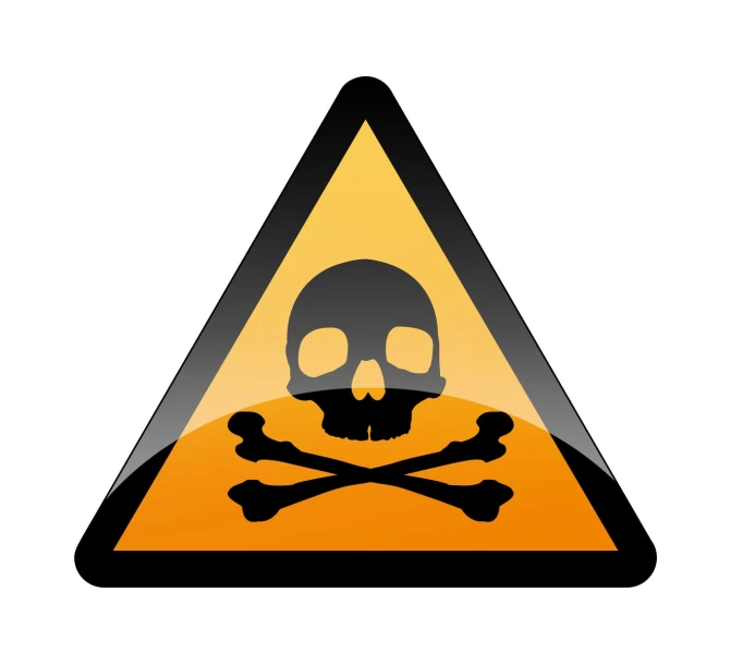 a skull and crossbones symbol on an orange warning sign