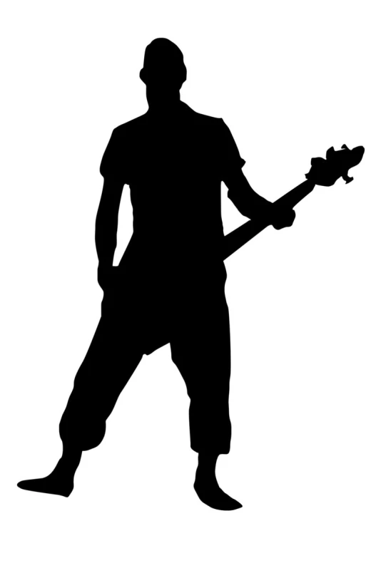 a man holding a guitar silhouette on a white background