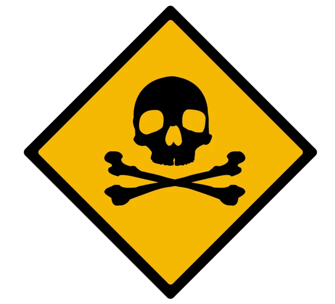 a hazard sign that shows a skull and crossbones