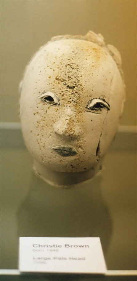 a worn old face mask sits on a glass case