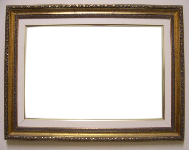 a gold framed pograph in an empty room