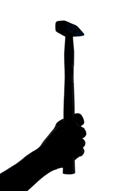 a black and white silhouette of a person holding a hammer