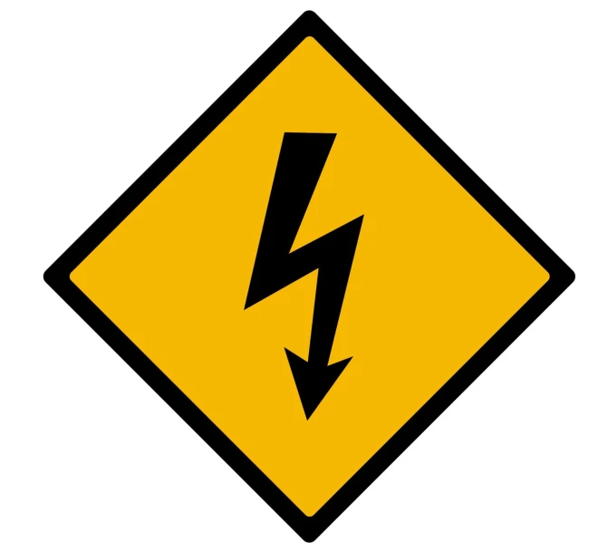 a black and yellow diamond sign that has a lightning bolt in it