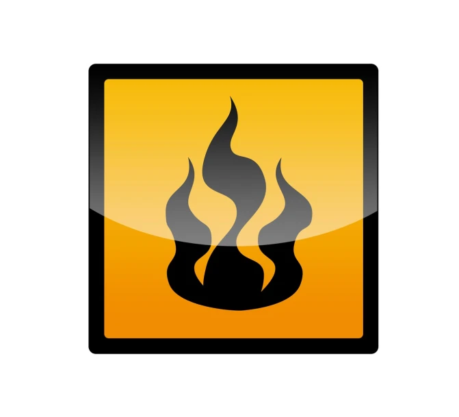 a flame symbol on an orange background