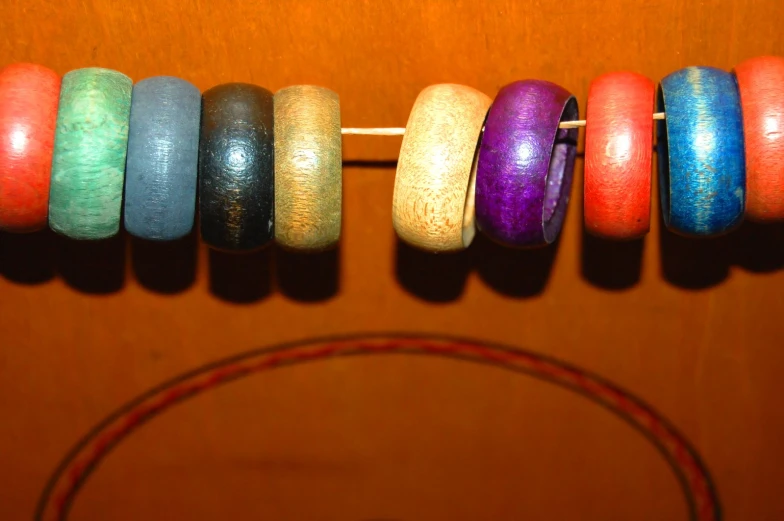 multiple celets are arranged on a string