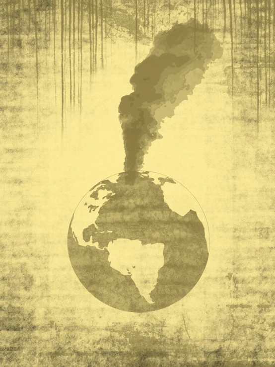 an image of smoke coming out of a chimney in front of the world