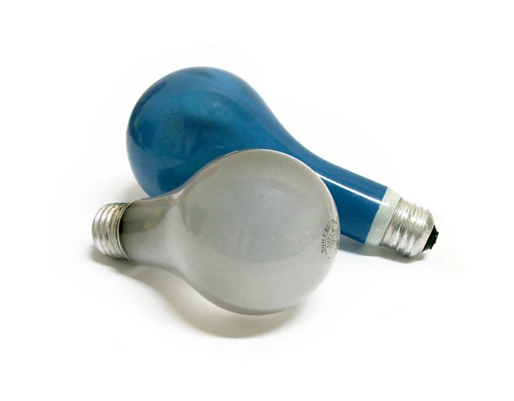 a bulb shaped electric light with a blue hue on it
