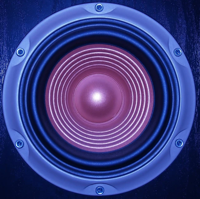 a speaker with a bright blue center, showing the center section