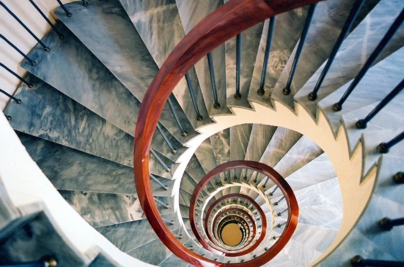 a closeup s of a spiral staircase