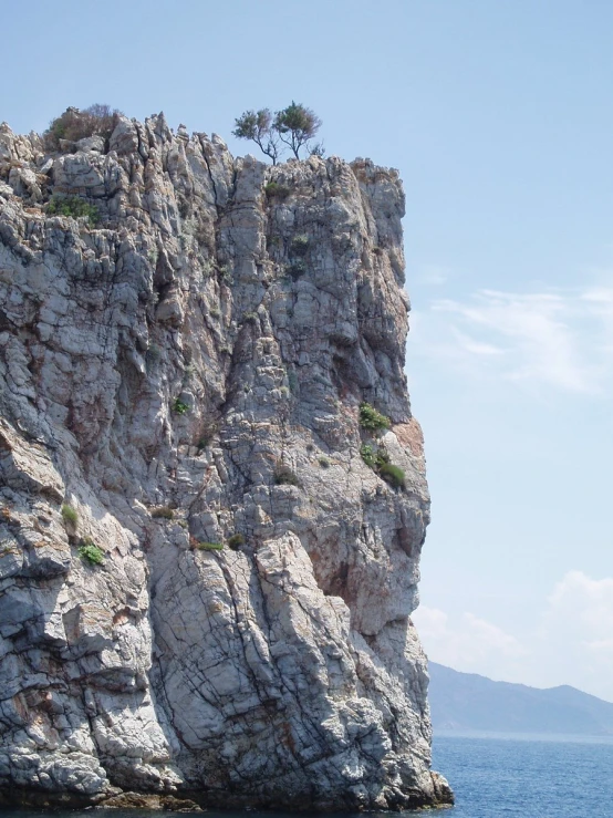 a mountain with a small patch of trees sitting on top of it