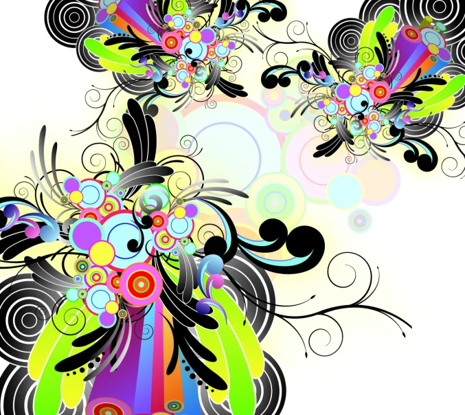 an abstract painting with lots of swirly circles and colorful shapes