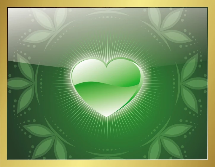 a heart is depicted with green leaves