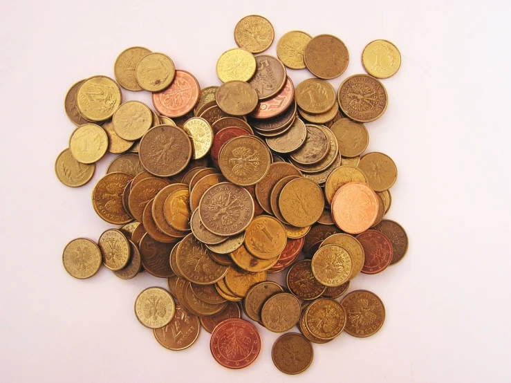 an assortment of bronze and silver coins