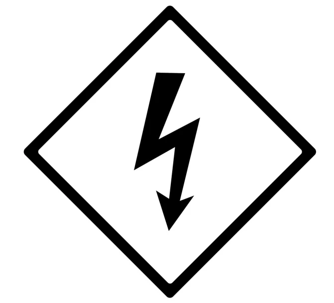 a black and white image of a sign with a lightning bolt