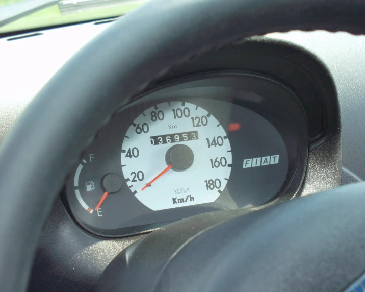 a car dashboard showing the meter, and speed