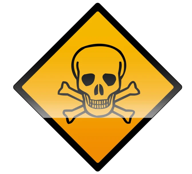 skull and crossbones crossing sign on yellow