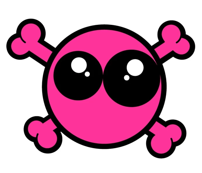 a pink and black skull with a crossbone