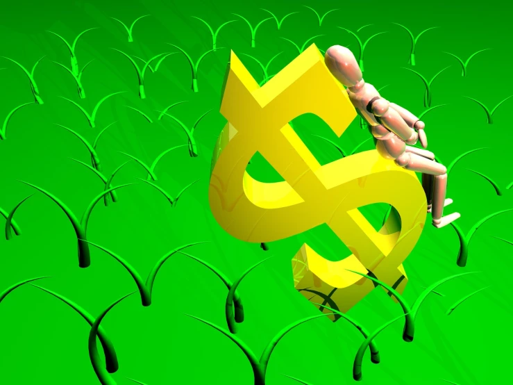 a dollar sign is over an entire green field