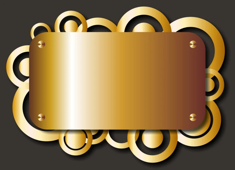 a gold plaque with two rivets and a brown background