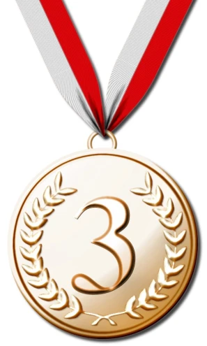 an award medal with a red and white ribbon
