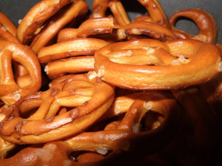 some soft pretzels in the middle of an array