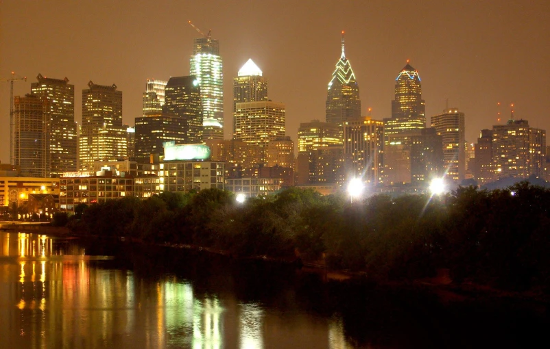 a big city at night with some lights on