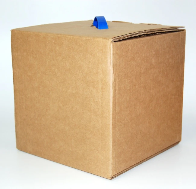 a brown box with blue plastic cliping on top