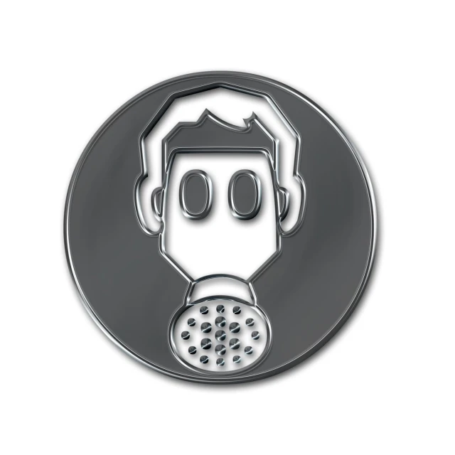 a man with a gas mask on a circle metal badge
