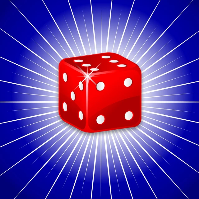 a red dice with white dots on a blue background