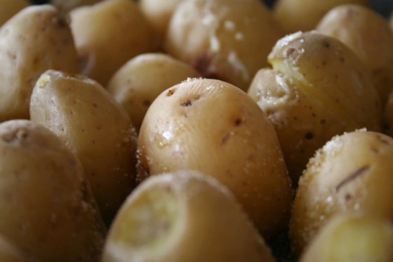 some potatoes have water droplets on them