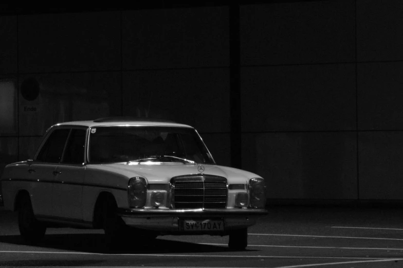 a black and white po of a mercedes