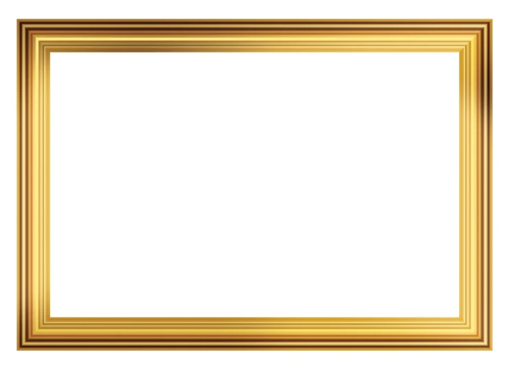 an empty gold picture frame is shown on the white background