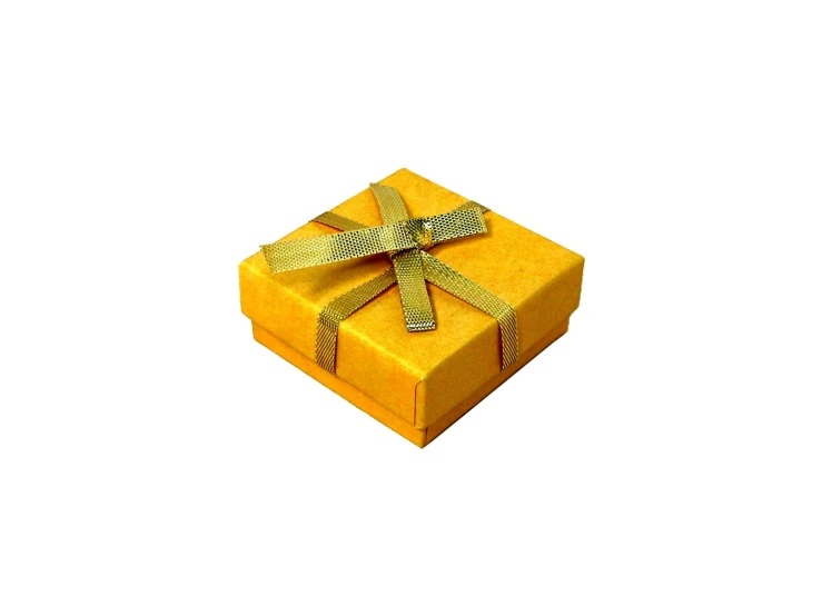 an open yellow square gift box tied with a gold bow