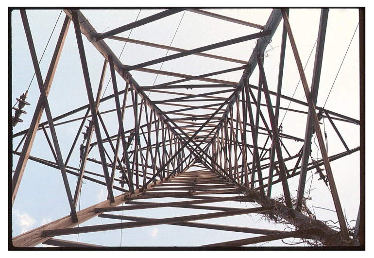 an overhead s of a steel structure with wires on top