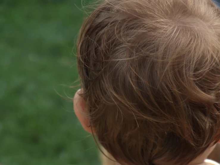 a close up of a baby hairdo on grass