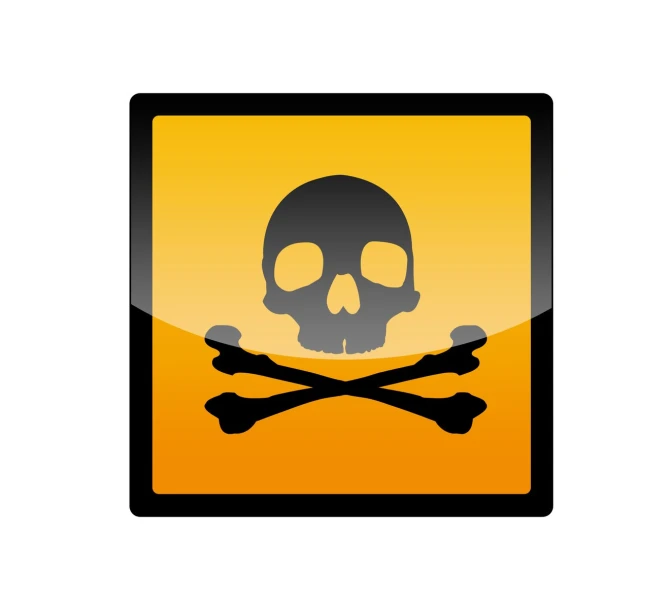 a black and yellow skull and bones sign