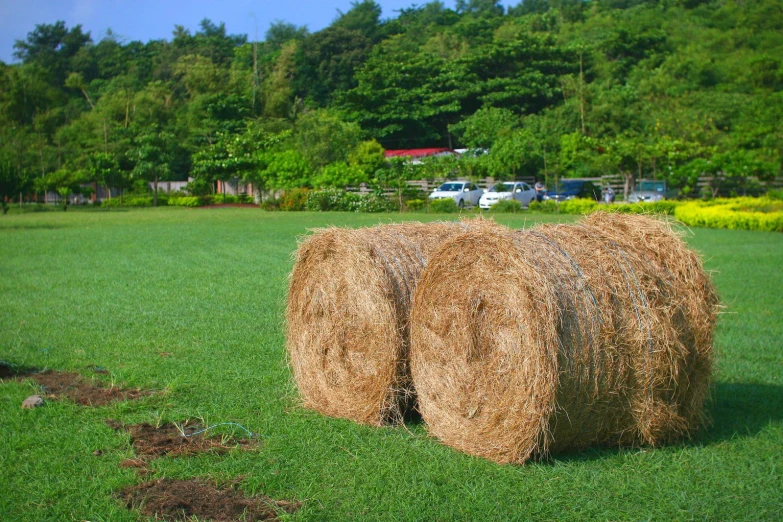 a bale of hay that is sitting in a field