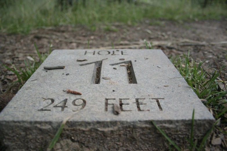 a close up of a cement sign with some writing on it