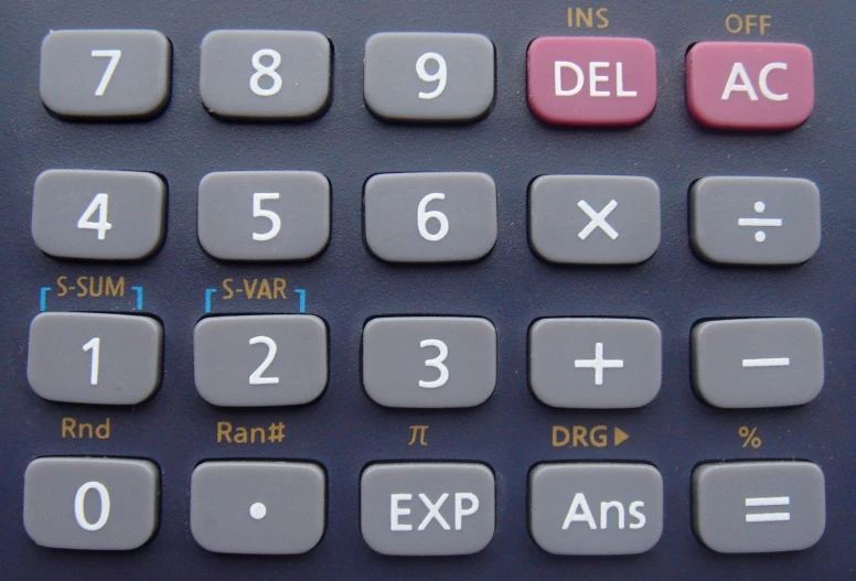 a close up po of a calculator with numbers, plus 1, 2, 5, and 4