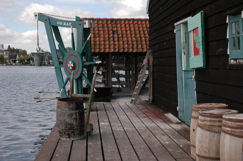 the blue door is open on the dock