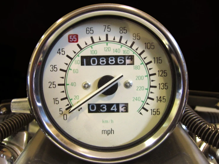a tachometer with white, black and green dials