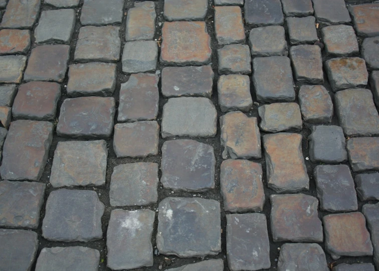 closeup of an old gray and orange cobblestones