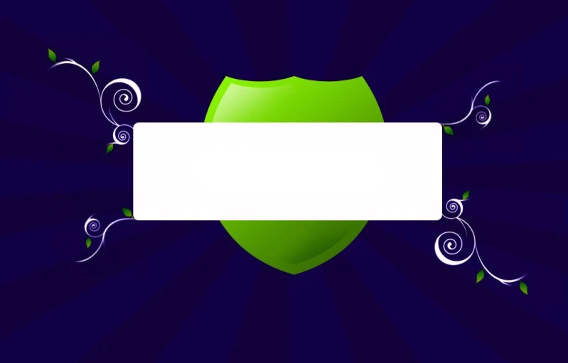 green shield with blue rays and an empty banner