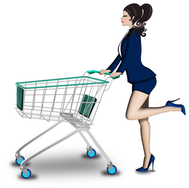 an illustration of a woman hing a shopping cart