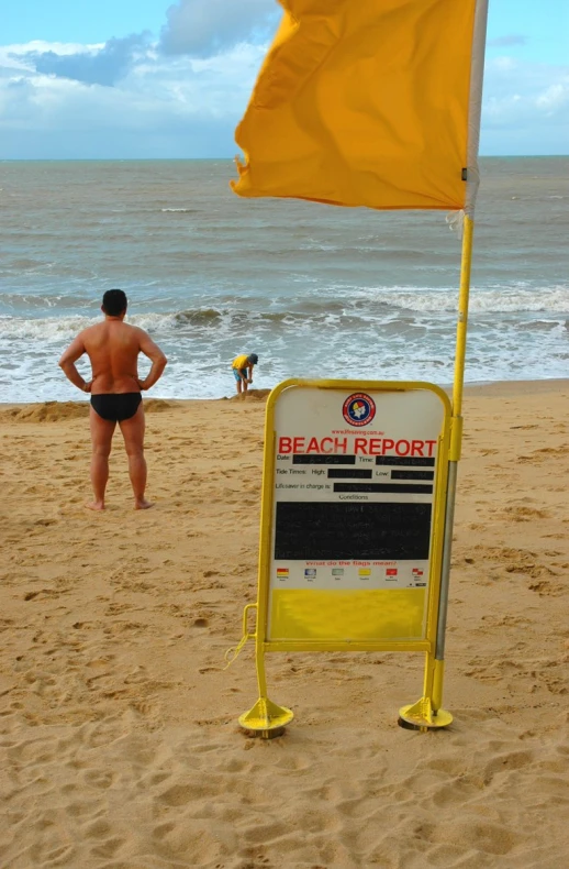 a life guard warning sign on a beach