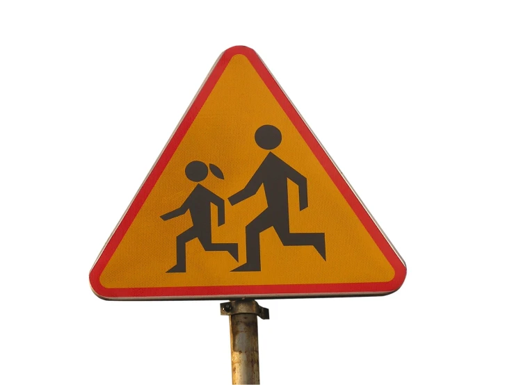 a traffic sign showing an adult holding a child's hand