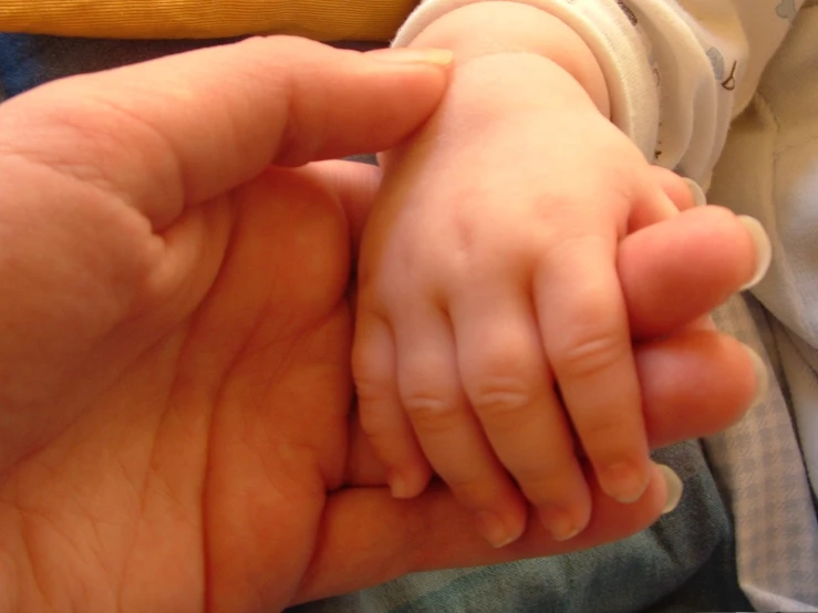 a baby's hand with someone holding the finger of it