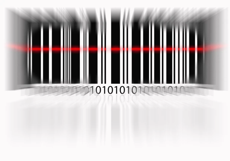 an image of a bar code with red lasers on it