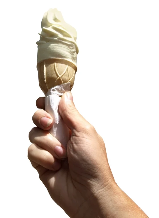 an open hand holding an ice cream sundae